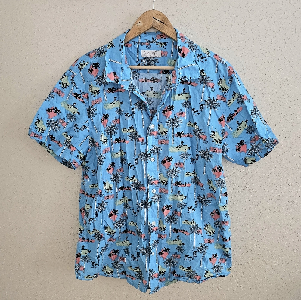 Cotton & Co. Casual Blue and Pink Button Down Shirt